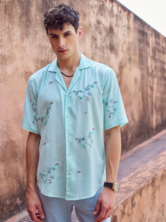 Handcrafted Blue Linen Shirt - Elvire Look