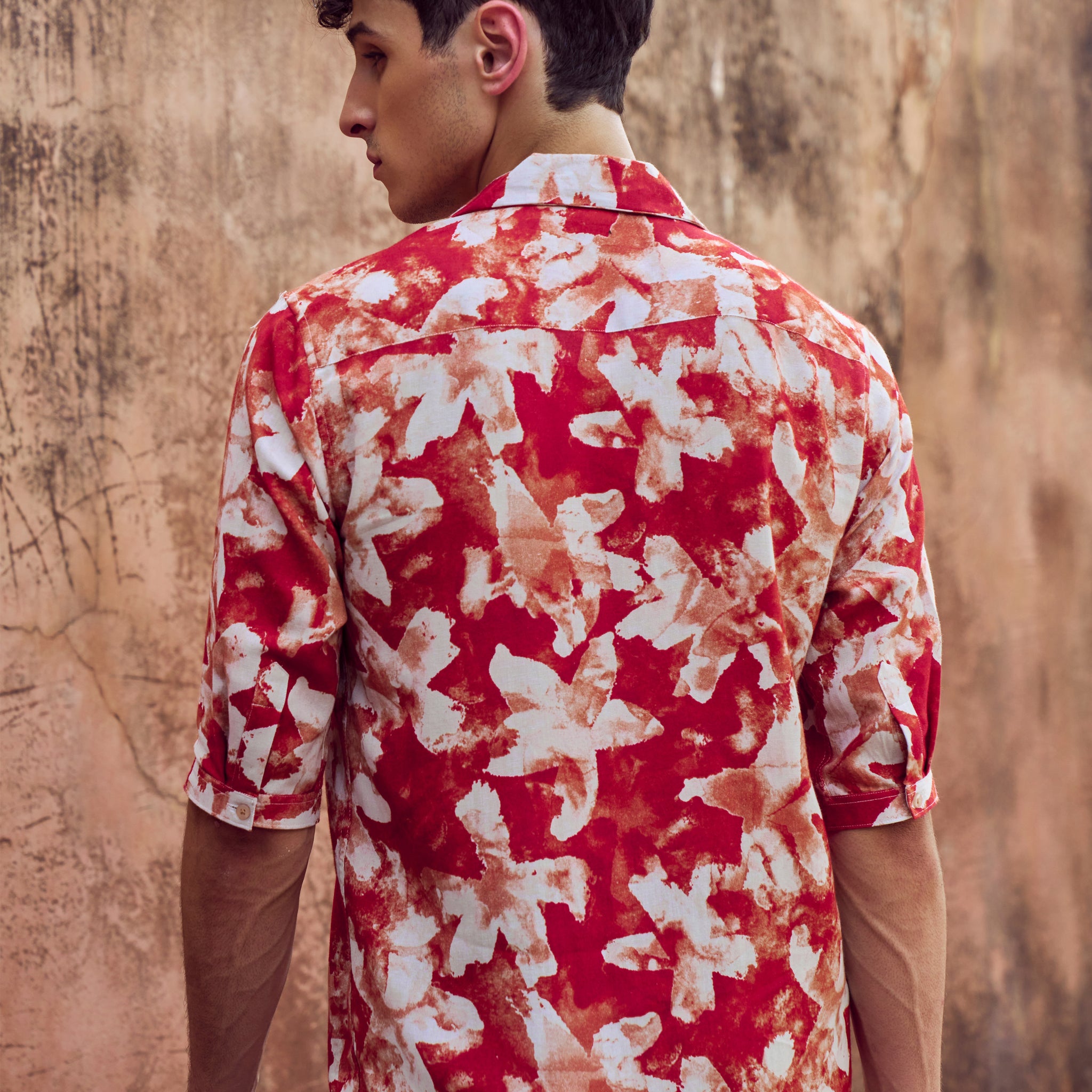 White Flower Red Linen Shirt - Elvire Look