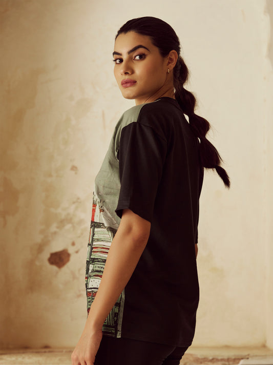 Birds Black  Linen T-Shirt - Elvire Look