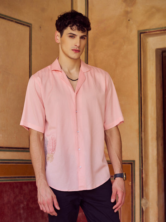 Lovely Leafy Pink Linen Shirt - Elvire Look